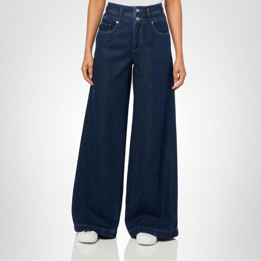 Paige Wide-Leg Jeans Portia Michiru Double Waistband, High Rise, Size 33 New!